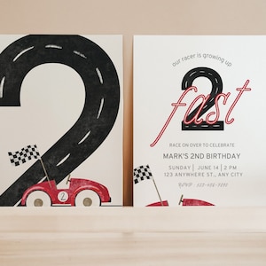 Two Fast Birthday Invitation: Race Car 2nd Birthday (Printable Template, Instant Download)