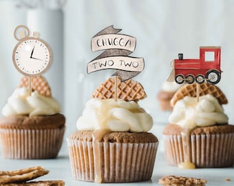 Train 2nd Birthday Cupcake Toppers: Chugga Two Two Decor (Digital Download)