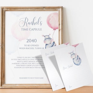 Watercolor Hippo Time Capsule: Birthday Party Canva Template