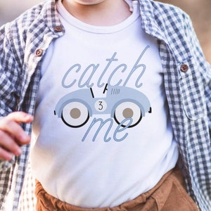 Race Car Birthday Tshirt for 3rd Birthday Race Car Party Outfit Can&#39;t Catch Me I&#39;m Three Pit Crew Vintage Racecar