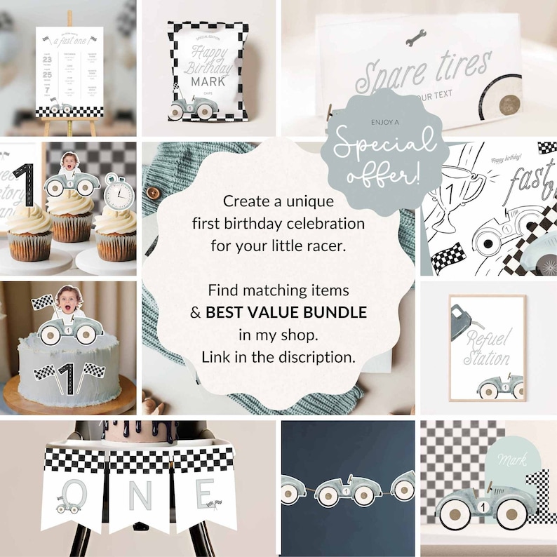 Editable Fast One Birthday Chip Bag Template / Personalised Racecar