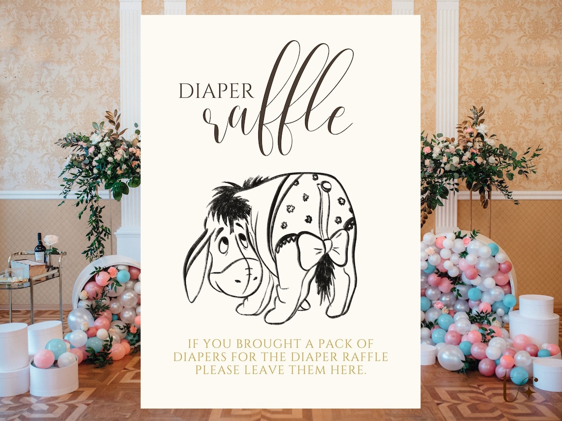 Diaper Raffle Sign. Winnie the Pooh Elegant Baby Shower Sign. Etsy