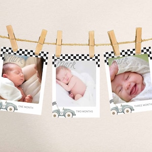 Editable Fast One Birthday My First Year Monthly Photo Banner Template / Personalised Racecar First Birthday Keepsake, Baby Boy Turning One