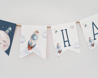 Sjabloon Space Birthday-banner: bewerkbaar canva-ontwerp (digitale download)