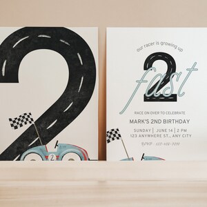 Editable TWO Fast Birthday Invitation, Race Car 2nd Birthday Invite, Racing Car, Vintage Racecar, Printable Template, Instant Download