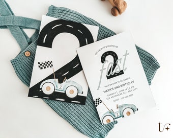 Editable TWO Fast Birthday Invitation, Race Car 2nd Birthday Invite, Racing Car, Vintage Racecar, Printable Template, Instant Download