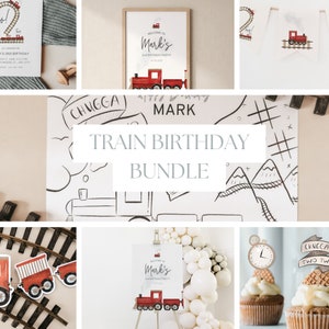 Chugga Chugga Two Two Decorations Train Birthday Banner Red Train Second Birthday Decor All Aboard Boys Birthday Decor Train Invite BUNDLE