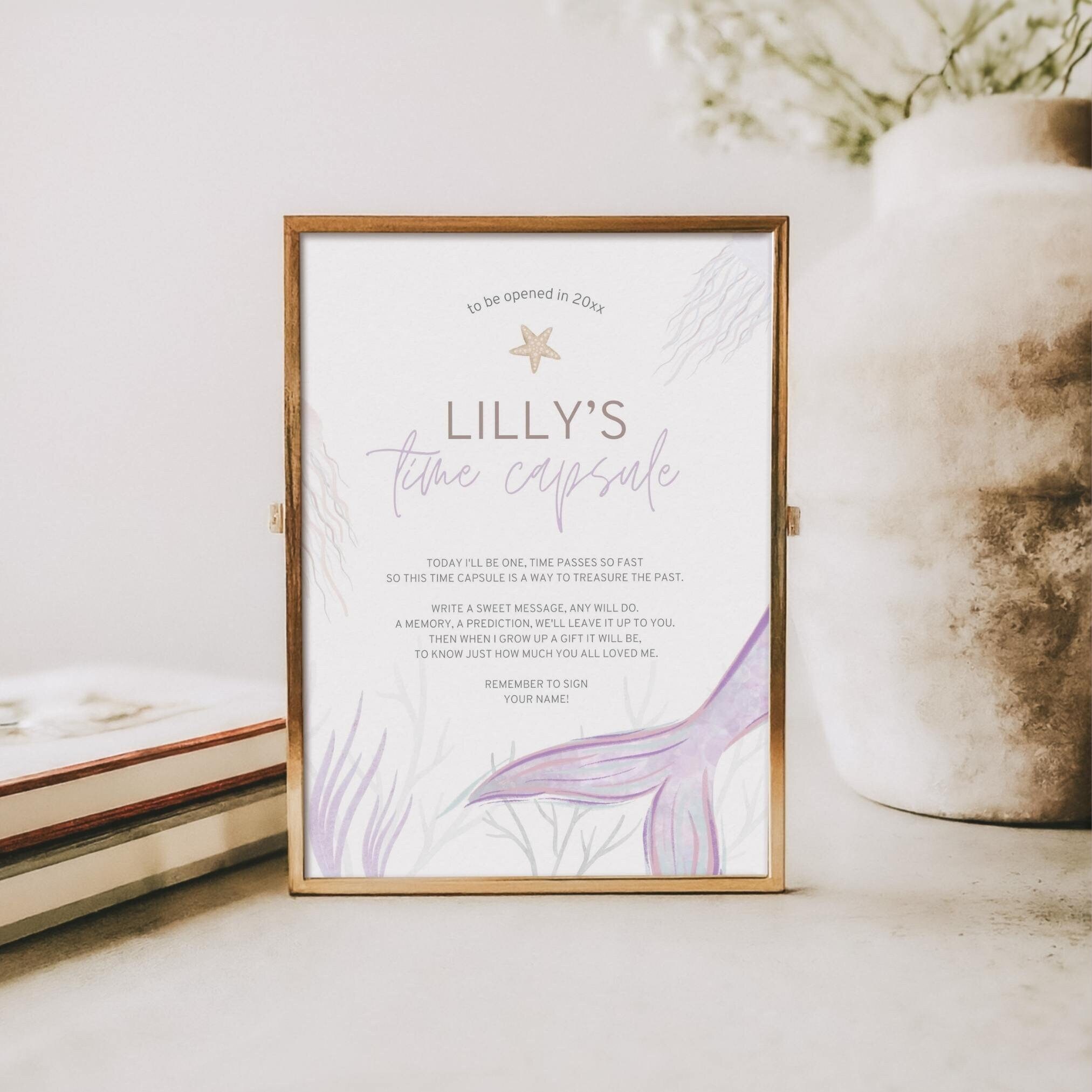 Editable Mermaid Birthday Time Capsule | Little Mermaid First Birthday Decor | Oneder the Sea 1st Birthday Party Decorations