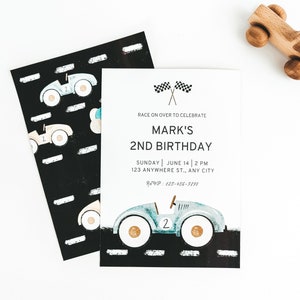 Editable TWO Fast Birthday Invitation, Race Car 2nd Birthday Invite, Racing Car, Vintage Racecar, Printable Template, Instant Download