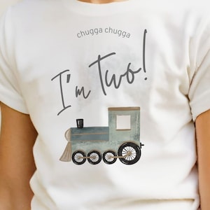 Chugga Chugga Two Two Tshirt PNG Train Birthday, Editable Boy Second Birthday Shirt Design Template