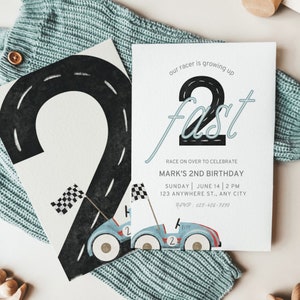 Editable TWO Fast Birthday Invitation, Race Car 2nd Birthday Invite, Racing Car, Vintage Racecar, Printable Template, Instant Download