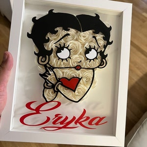 Betty Shadow Frame |vintage character | Rose Frame | Gift for her | Birthday | Wall Decor | Bettyboop fans | Shadow box | Flowers |Boop