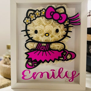 Ballerina Kitty| Flower box | Rose Shadow box | Gift for her | Cute room decor| Sanario | Rose Shadow Box | Ballerina lover | Unique