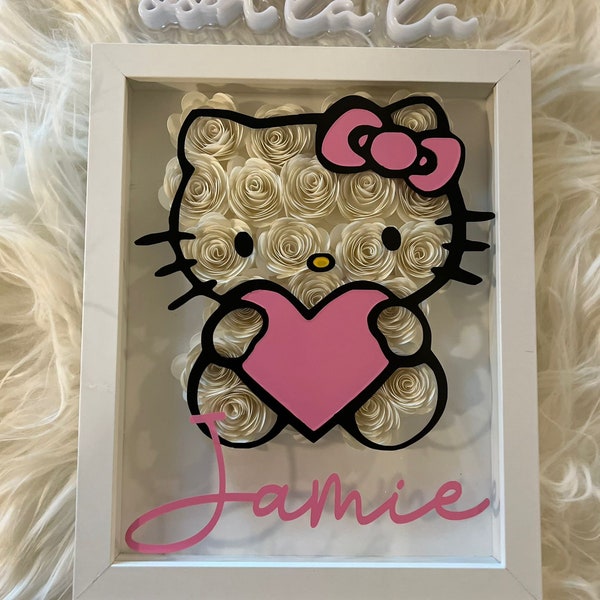 Kitty Rose Shadow frame | Cute Kitty | Dorm Decor Gift | Rose Frame | GIft for her | Birthday | Valentines | Kid Decor | Cute Decor | Vday