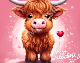 Paquete de 4 tarjetas imprimibles de vacas lindas para San Valentín/Digital/Tarjeta de 5x5/Regalos para el aula/Vaca de las Tierras Altas/San Valentín para niños/