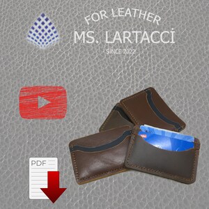 May include: Four brown leather card holders with a black stitching detail. The card holders are stacked on top of each other. The text "FOR LEATHER MS. LARTACCI SINCE 2022" is visible in the background.