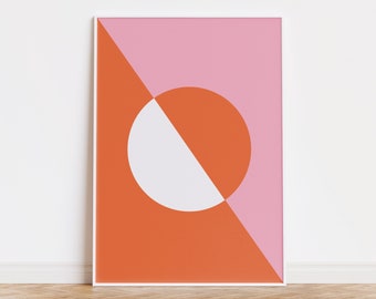 Poster grand format. Style mid-century, abstract, coloré et simple. Forme géométrique.