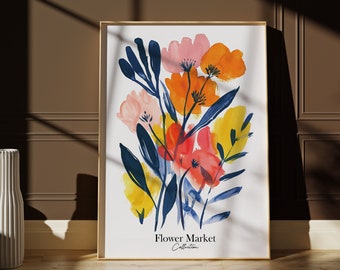 Colorful Flower Market poster. Large format digital download.