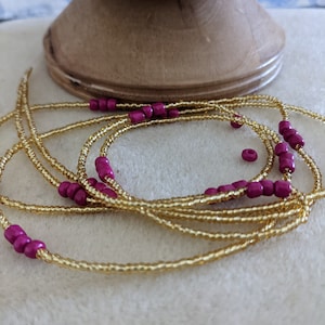 Gold and Fuscia Waistbead | Traditional tie on Waistbead |Weight loss tracking Waistbeads | Handmade African Waistbeads | Fashion Waistbeads