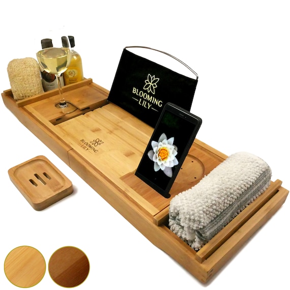 Bath Tray Caddy With Wine Glass Holder Ipad Stand and More Etsy