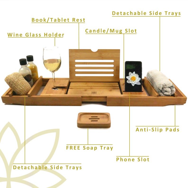 Bath Tray Caddy With Wine Glass Holder Ipad Stand and More Etsy