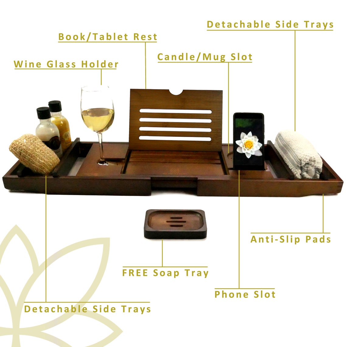 Bath Tray Caddy With Wine Glass Holder Ipad Stand and More Etsy Canada