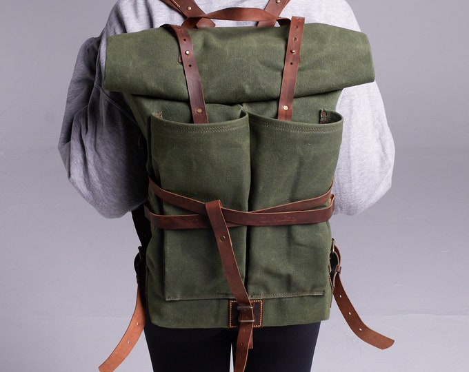 Waxed Canvas Bushcraft Backpack Waterproof Canvas Camping Etsy