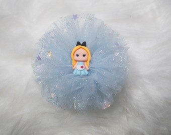 Alice soft blue tulle hair pompom. Elastic or alligator clip options.