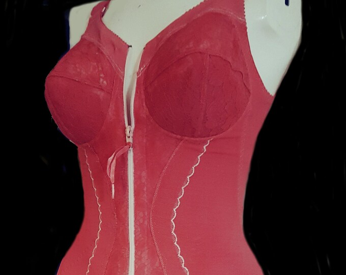 Triumph 36D Coral/pink Full Body Allinone Zip up Girdle. Etsy UK