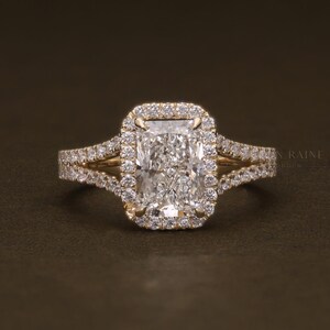 2.77 CTW Radiant Cut Lab Diamond Halo Ring, Split Shank Engagement Ring, Fortuna Halo Ring, Large Radiant Proposal Gift, Personalized Ring
