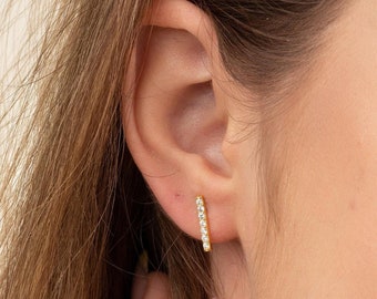 Vertical Bar Cubic Zirconia Earrings, CZ Bar Stud Earrings, Modern Minimal Jewelry, Elegant Geometric Post Earrings, Dainty Thin Bar Studs