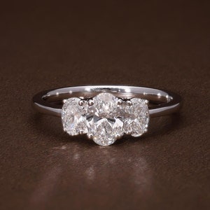 1.17ctw Three Stone Oval Engagement Ring | Oval Shape Lab Grown Diamonds Set in 18k Gold | F-G VVS-VS Certified Three Diamond Ring