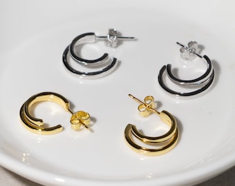 18k Gold Plated Double Hoop Earrings in Sterling Silver or Gold, Statement Earrings, Gold Hoop Earrings, Double Hoops By Eden Raine