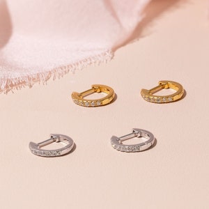 Cubic Zirconia Huggie Hoop Earrings, Minimalist Hoop Earrings, Helix Hoop, Bridal Jewelry, Conch Piercing, Silver Anniversary Jewelry Gift