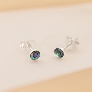 Natural Abalone Shell Stud Earrings in 925 Sterling Silver | Minimalist Abalone Earrings | Paua Shell Earrings | 4 mm | Shell Jewellery