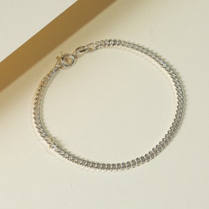 925 Sterling Silver Curb Chain Bracelet for Women or Men, 2mm Thick Unisex Bracelet, 7 Inch and 7.5 Inch, Stacking Bracelet,  Gift Boxed
