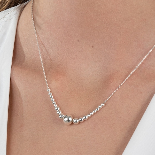 Kugel Halskette für Frauen / 925 Sterling Silber Halskette / Verstellbare Halskette / 17 Zoll lange Halskette / Hypoallergene Halskette