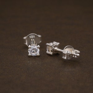CZ Stud Earrings in Sterling Silver / 3mm CZ Studs / Extra Tiny Studs / Solitaire Studs / Small Stud Earrings / Post Earrings / Gift Boxed