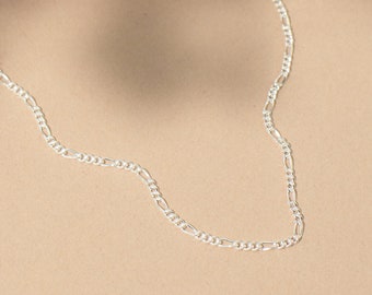 Collar de cadena Figaro de plata de ley para mujeres y hombres / Cadena de plata de ley unisex versátil / 1,2 mm y 3 mm de espesor / Elija su longitud