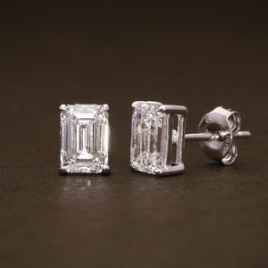 2.14 CTW Emerald Cut Lab Grown Diamond Stud Earrings in 18K Solid White Gold | Solitaire Earrings | D VVS2 IGI Certified | Gift for Her
