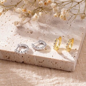Dainty Bezel Set Cz Huggie Hoop Earrings In 925 Sterling Silver