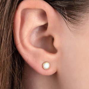 Tiny Opal Stud Earrings in 18k Gold Plated Sterling Silver / 4mm White Opal Earrings / October Birthstone / Hypoallergenic / Gift Boxed