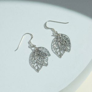 Triple Stencil Leaves Dangle Drop Earrings for Women | 925 Sterling Silver Earrings | Fishhook Closure | Nature&#39;s Lover | Gift Boxed