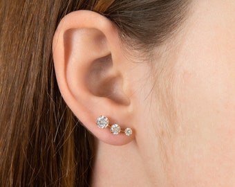 Three Stone Cubic Zirconia Stud Earrings for Women in 925 Sterling Silver | Elegant Ear Climber Earrings | 5 x 16 mm | Gift for Her
