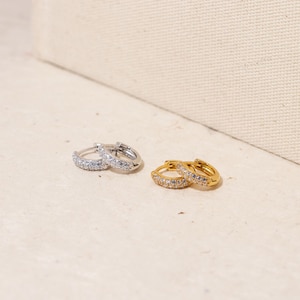 Minimalist Cubic Zirconia Huggie Hoop Earrings, Pave Hoop Earrings, Simple Everyday Jewelry, Dainty Earrings, Gift For Her