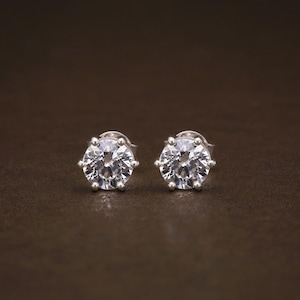5mm CZ Stud Earrings in 925 Sterling Silver / 6 Prong CZ Earrings / Round Cubic Zirconia Studs / Diamond Studs / Round Solitaire Studs