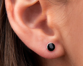 Boucles d'oreilles en onyx noir en argent sterling | Boucles d'oreilles à tige en onyx 6 mm | Boucles d’oreilles en pierres précieuses noires | Hypoallergénique | Bijoux en onyx