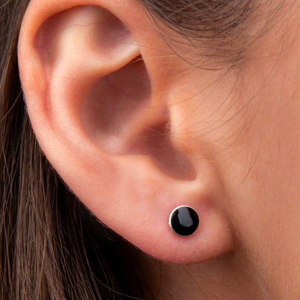 Sterling Silver Black Onyx Earrings | 6 mm Onyx Stud Earrings | Black Gemstone Earrings | Hypoallergenic | Onyx Jewellery