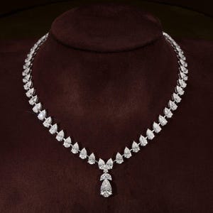 48.91 CTW Lab Grown Diamond Drop Necklace in 18k White Gold, Bridal Tennis Necklace, Elegant Wedding Jewelry, D-E-F VVS2 Certified Diamonds
