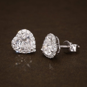 2.43 CT Heart Shaped Lab Grown Diamond Halo Stud Earrings in 18K Solid White Gold IGI Certified Solitaire Earrings Heart & Round Cut Diamond